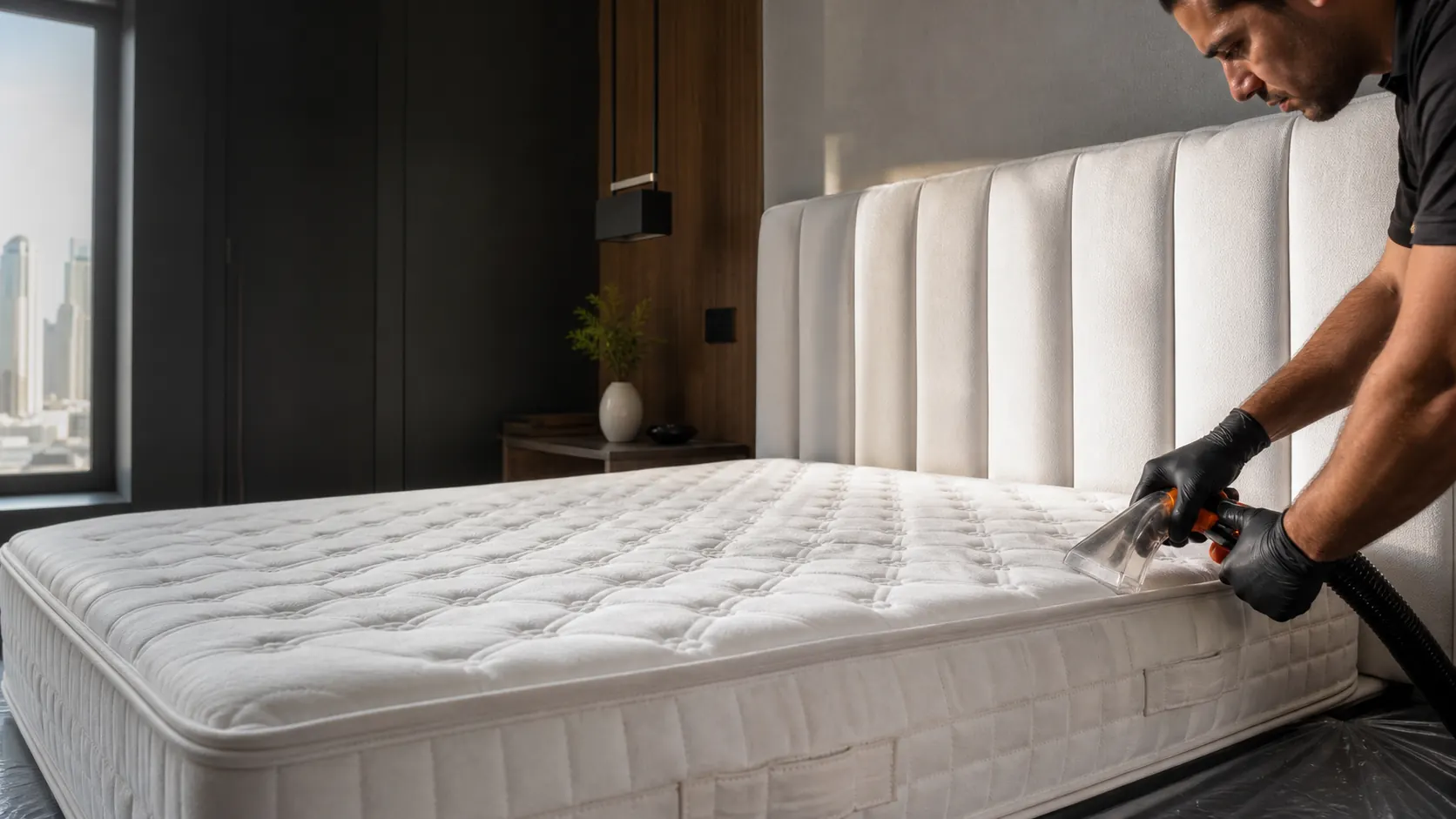Professional mattress extraction cleaning in a New York bedroom